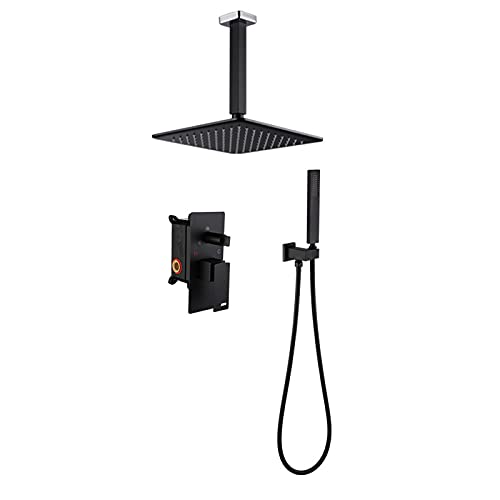 SXLSZ 2 Fonctions Colonne de Douche Encastrable avec Pommeau de Douche, Douche à Main, Montée Au Plafond Luxe Laiton Systeme de Douche,Noir