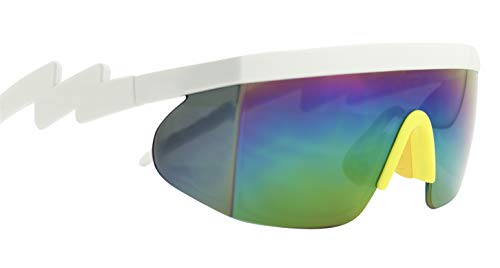 Image of ShadyVEU Semi Rimless Neon Rainbow Sunglasses Mirrored Lens UV Protection 80s Retro Rave Shades Crooked ZigZag Bolt Arm