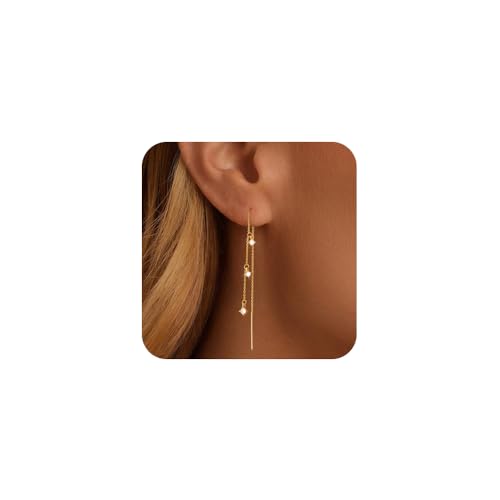 FDEETY Boucles D'oreilles Pendantes Chaîne Longue Zircon Cubique Bijoux Femme Plaqué Or 14k Hypoallergénique Élégantes