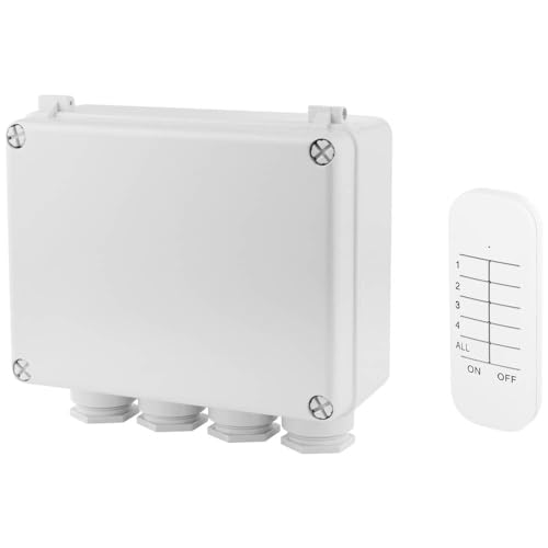 Smartwares - Plug & Connect - Outdoor 3 Channel Switch Set - Waterproof IP55 - Junction Box & 4 Channel Remote - SH4-99652, White