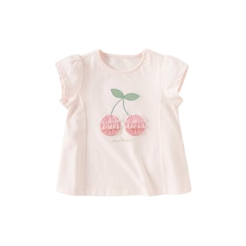 DAVE&BELLA Girls Short Sleeve Polo Shirts Quick Dry Ruffle Golf Tennis T Shirts Rabbit Print School Uniform Tops for Aged 1-8 C-Pink