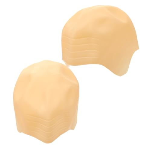 NIYANGLE 2 Piezas Tocado de monje gorra calva realista gorro de látex calvo gorra calva para hombres anciano calvo gorro calvo cabeza para pelucas gel de sílice Beige
