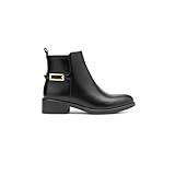 Bottines Femme à Petit Talon Carré | Boots Classiques en Similicuir | Facile à Enfiler avec Côté Élastique et Boucle Dorée (68323 Noir, Système Taille Chaussures EU, Adulte, Numérique, Moyen, 38)