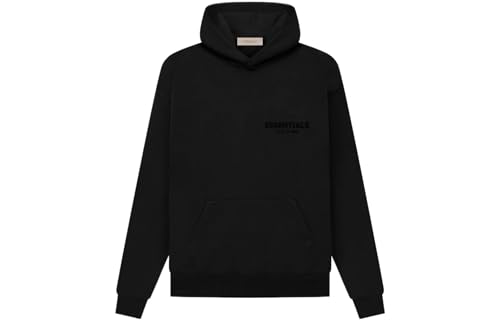 ESSENTIAL Pullover Hoodie Cotton Blend Adult Men Oversized, baggy fit, Streetwear Casual Sweatshirt with Kangaroo Pocket Black(Large)