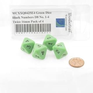 Wondertrail Green Opaque Dice with Black Numbers D8 No. 1-4 Twice 16mm (5/8in) Pack of 4