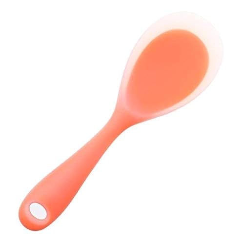 Image of Baskety Non-Stick Rice Spoon Silicone Ladle Soup Spoon with Handle for Dining Table 22.3 x 6.8 cm (Orange)