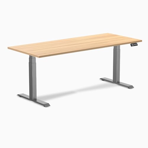 Image of Desky Electric Standing Desk, 70.9 inch Laminate Height Adjustable Sit Stand Desk, Dual Motor, 4 Memory Presets, Ergonomic Computer Workstation for Home Office - Sublime Teak Top and Space Gray Frame