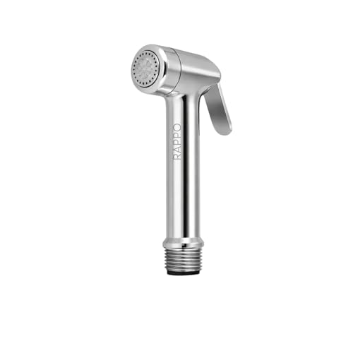 Image of RAPPO Solid Brass Health Faucet with Flexible Hose and Wall Hook Chrome Finish Handheld Jet Spray for Toilet Bathroom Accessory Durable Easy Install Utility Set (Mahindra with Hose and Hook)