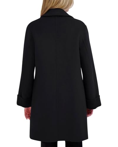Image of TAHARI Womens Relaxed Double-faced Soft Wool Topper Coat With Front Buttons, Roll Cuffs & Pick Stitch Detail