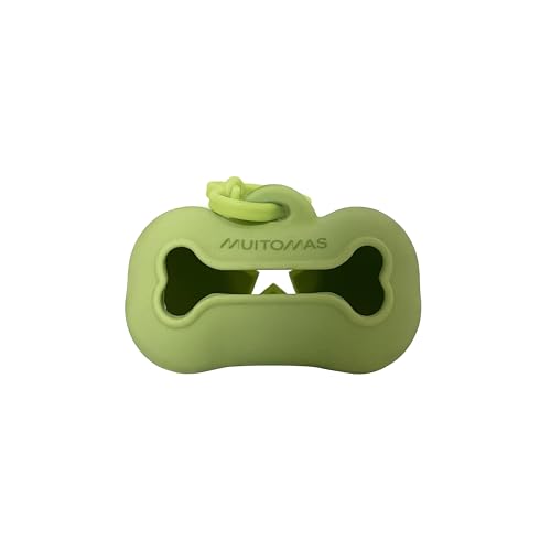 Muitomas, Portasacchetti Compatto In Silicone Per Cane, Con Gancio Per Collare O Guinzaglio, Rotolo Incluso, Colore Verde Salvia