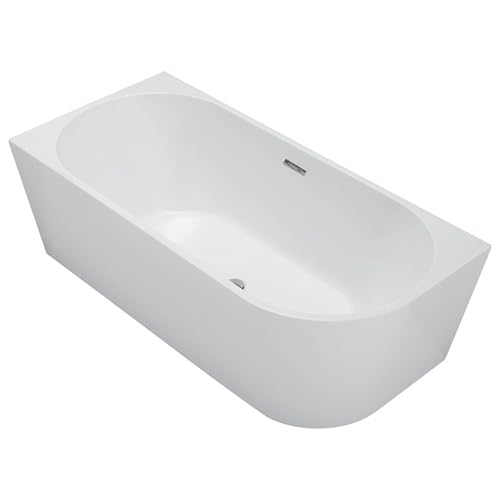 Aquauno, vasca angolare indipendente sinistra 160 x 80 cm, ovale in acrilico sanitario di alta qualità, vasca da bagno in acrilico con scarico click, troppopieno, copertura, telaio in acciaio e