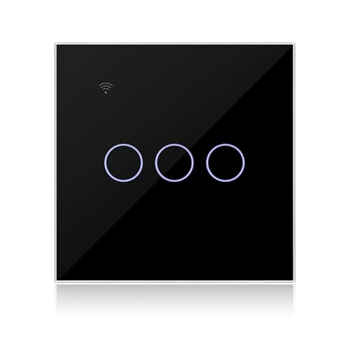 KETOTEK Interruttore Luce Intelligente WiFi Nero 3 Gang 1 Via, Interruttore Luce Muro Smart Life/Tuya App Controllo, Compatibile con Alexa, Neutro/Senza Neutro Disponibile