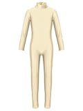 iiniim Kids Boys Girls Mock Neck Long Sleeve Unitard Leotard Full Length Body Suit Jumpsuit Catsuit Dance wear Costumes Nude 13-14
