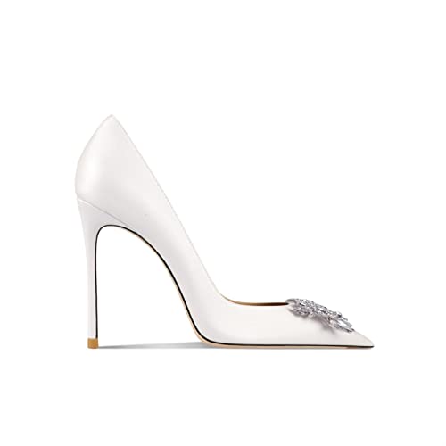Talons minces pointues en soie blanche chaussures talons hauts de la mariée mariage 33
