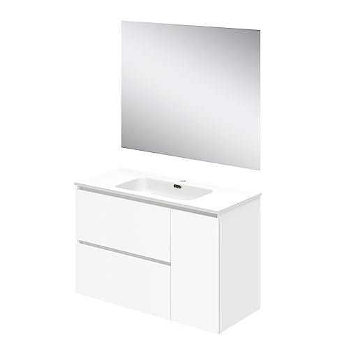 Baikal Conjunto de Mueble de baño Duo, Incluye Lavabo. Mueble Suspendido en Pared con Lavabo cerámico. Varios Acabados y Medidas. Mueble MONTADO.