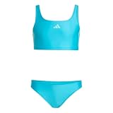 adidas Girl's 3-Stripes V-Back Bikini, Lucid Cyan/Flash Aqua, 7-8 Years