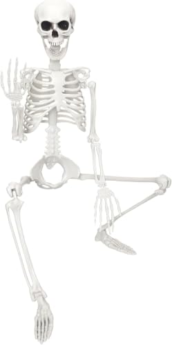 LUKBERA Halloween Skeleton Decorations, Life Size Posable Skeleton, Full Size Plastic Human Bones with Movable Joints for Haunted House Graveyard Decor
