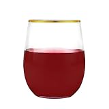 Brittany 40pcs Stemless Plastic Wine Glasses, Gold Plastic Wine Cups 12oz, Clear and Gold Plastic Cu