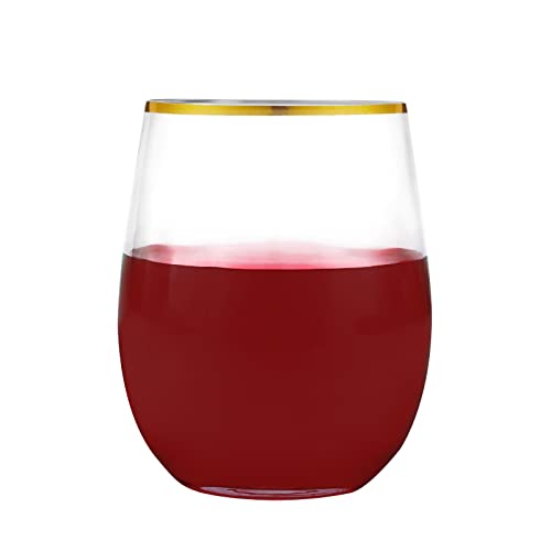 Brittany 40Pcs Stemless Plastic Wine Glasses, Gold Plastic Wine Cups 12Oz, Clear And Gold Plastic Cups, Cocktails & Scotch Tumbler Crystal, Unbreakable Suit For Birthday, Party, Wedding #TOP5
