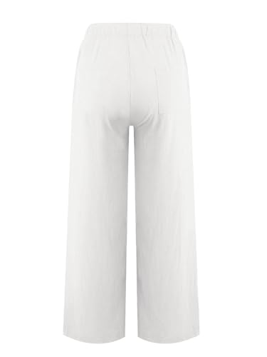 Women's Linen Cropped Pants Wide Leg Palazzo Capris with Drawstring Waist Pockets Summer Lounge Trousers2