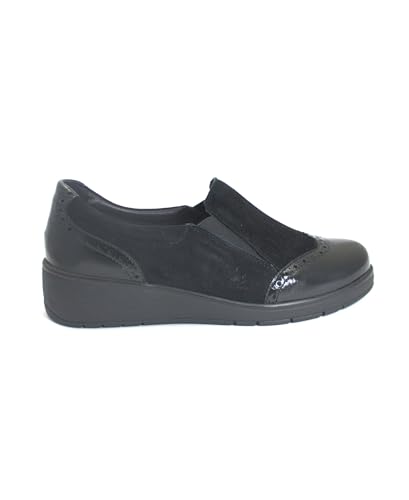 Mocassin en cuir Grunland Neta SC2866 noir avec élastique pour femme