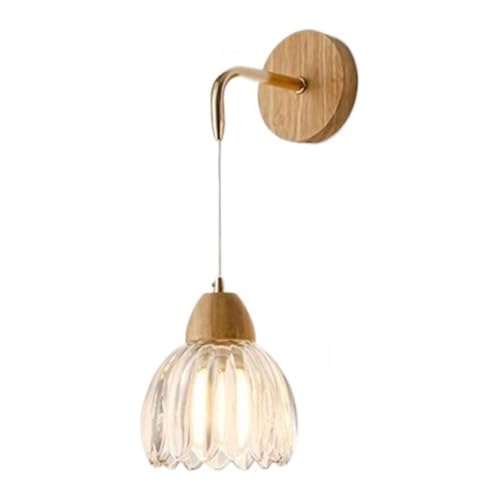 Applique da Portico Lampada da Parete E27 Corpo in Legno Lampada da Parete con Paralume in Vetro Lampade da Parete a LED per Villa Garden Hotel Shop Camera da Letto Portico Luci da Portico Esterne