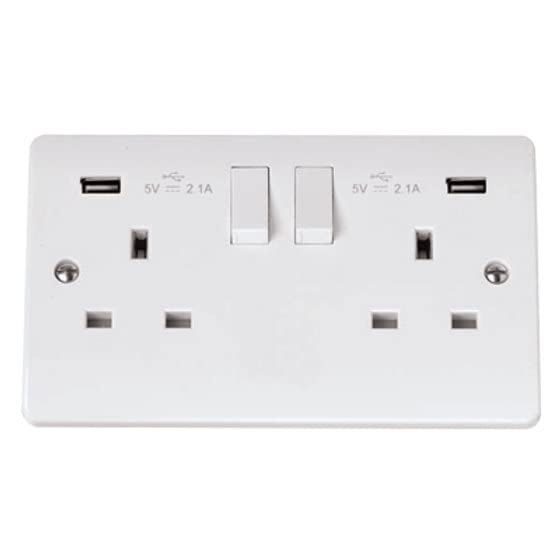 Click Mode TWIN USB DOUBLE SWITCHED SOCKET CMA780, White