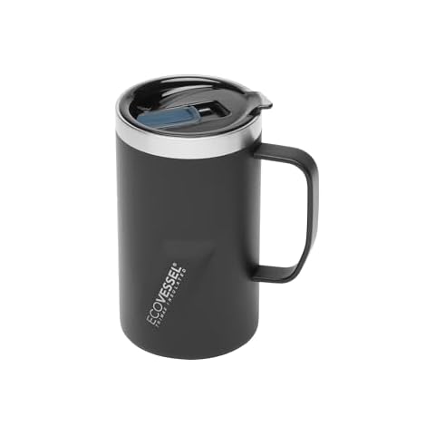 EcoVessel TRANSIT Stainless Steel Travel Mug/Coffee Mug with Slider Lid & Ergonomic Handle, Tumbler With Handle Insulated Coffee Mug - 16oz (Black Shadow) Cover
