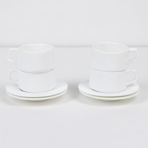 Image of GOLDEN QUEEN'S Cup & Saucer Set | Perfect for Hosting & for Tea /Coffee Lovers | Handcrafted in India | 6 Cups & 6 Saucers | 170 ml - Set of 12 pcs - Ivory Curve Cup Saucer
