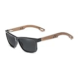 KINGSEVEN Diseño de la marca TR90 + madera nogal gafas de sol hechas a mano hombres polarizados accesorios gafas de sol bisagra reforzada 03, negro y gris, 56