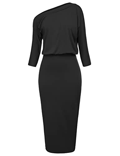 Grace Karin Women's Casual 3/4 Sleeve Bodycon Pencil Dress Size S Black #TOP4