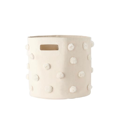 Image of PEHR Pom Pom Basket, Bin (Natural) | 100% Cotton Canvas Storage for Nursery, Playroom & Home | Decorative Organizer | 13”D x 12”H