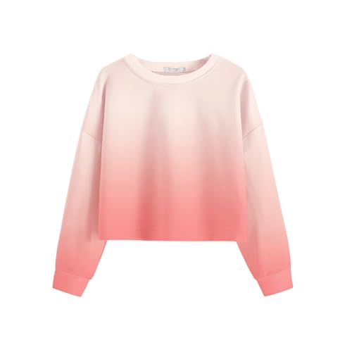 Image of Arshiner Girls Crop Tops Kids Long Sleeve Pullover Sweatshirts Girls Cropped Crewneck Sweatshirt for Teen Girl