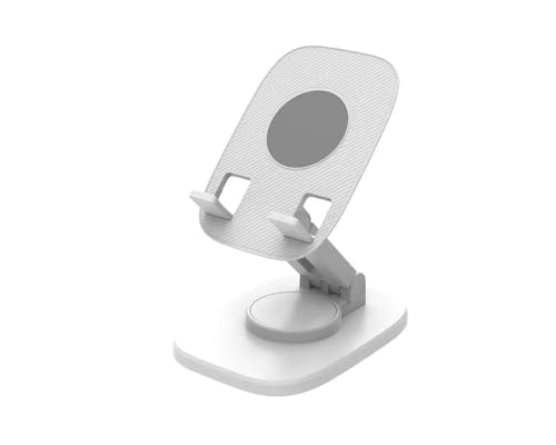 Image of WALLVIEW TECH 360 Aluminum Mobile Stand for Desk, Foldable Design with Stable Rotational Metallic Round Base, Multiple Height & Angle adjustments for Smartphones, Tablets & iPad (White)