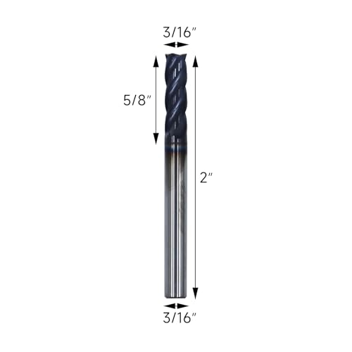 Image of 5Pcs 3 /16in Solid Carbide End Mills,4 Flute, 30 Degree Helix Bits Tool for Medium Hardness Steel, Brass, Iron