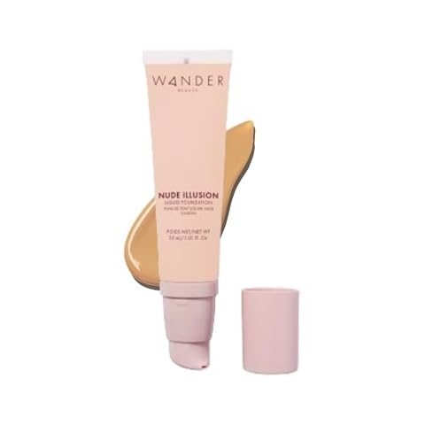 Wander Beauty Nude Illusion Liquid Foundation - Medium - Medium to Full Coverage Foundation - Natural Makeup with Vitamin E & Macadamia - Nude Skin Finish Blurs & Conceals - 1.01 fl oz Cover