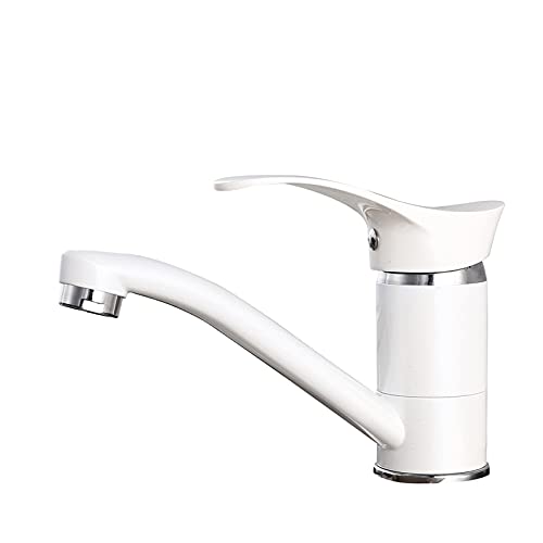 Grifo De Cocina Grifo De Cocina De Aleación De Zinc Rotación De 360 ​​° Mezclador De Fregadero De Cocina Grifo Mezclador De Cocina Blanco Viene Con Dos Mangueras De Acero Inoxidable De 50 Cm Y Varios