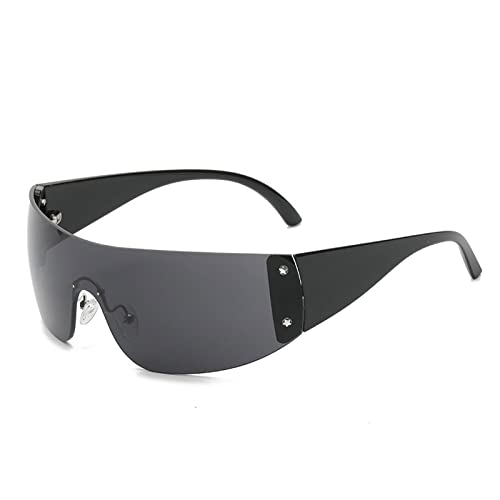 YAMEIZE Fashion Y2K Wraparound Lunettes de Soleil - pour Femmes Hommes Lunettes de Soleil Surdimensionné UV400 Protection Oversized Personnalisée Shade de Sport extérieur Cover