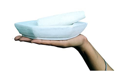 Image of HeeMo Marble Imam Dasta, Mortar and Pestle Set, Ohkli Musal, Kharal or khalbatta (Hexagon Shape 7 Inches)
