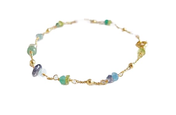 Bracelet rondelle facettee en pierres de gemme multi couleur unisexe 7 pouces
