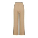Damen Elastischer Hochtaille Palazzo Lange Gerade Hosen Weit Beindehöriger Fließender, Lockerer Fit Casual Hosen mit Tasche Khaki 50