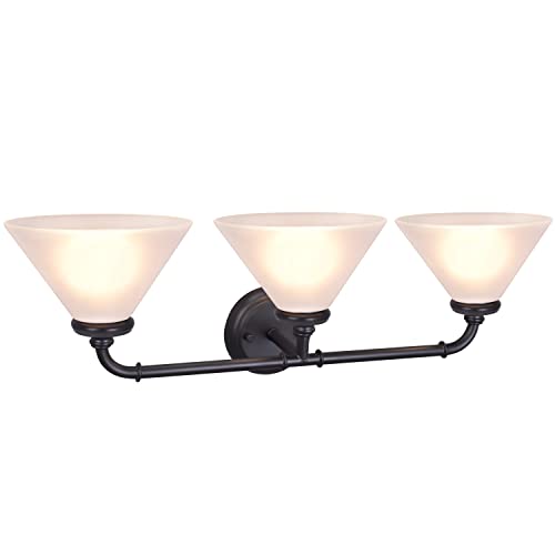 Image of Aspen Creative 62147, Three Metal Bathroom Light Fixture, 6-1 /2 inch Wide, Transitional Design in Oil Rubbed Bronze with Frosted Glass Shade Vanity WALL