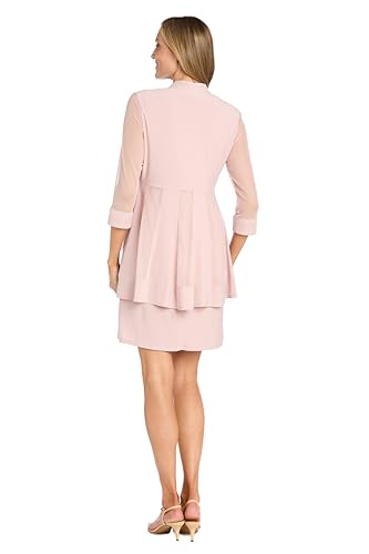 Image of R&M Richards Women's Elegant 2-Piece Shift Dress with Pleated Shimmer Duster Jacket for Mother of the Bride, Cocktail Attire