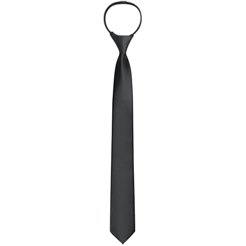 ERDOGLY Men's Pre Tied Necktie, Adjustable Zipper Skinny Black Ties for Men, 2.35 inch Solid Color Neck Ties for Wedding, Graduation, School Uniforms Cover