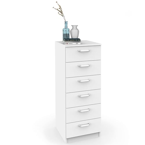 briebe Sinfonier Dormitorio Alto, Cómoda, Cajonera 6 Cajones, 110x40x40 cm (Alto x Ancho x Profundo), Habitación Matrimonio, Juvenil, Infantil, Prakt, Blanco
