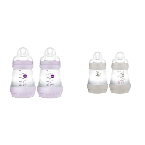 Image of MAM Easy Start Matte Anti-Colic Baby Bottles, 5oz (2 Count), Slow Flow Nipples, Baby Girl and MAM Easy Start Anti Colic 5 oz Baby Bottle, Reduces Air Bubbles and Colic, Matte/Unisex, 2 Count