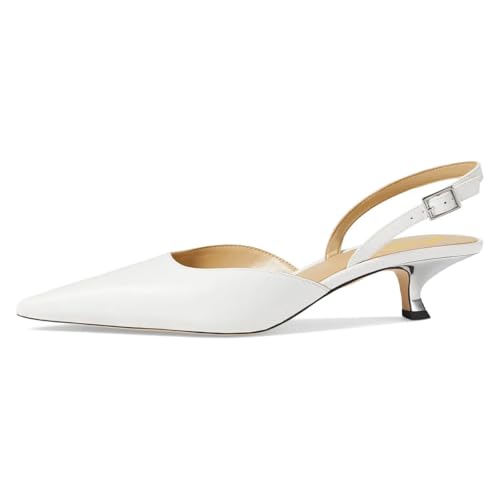 Women Trendy Pointy Toe Slingback Strap Buckle Pumps Kitten Low Heel Slip On Shoes Party Evening Club Shoes Size 4-16 US2