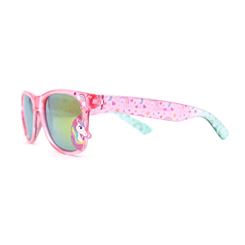 SA106 Girls Kid Size Rainbow Unicorn Badge Horn Rim Sunglasses3