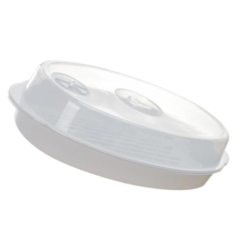 DECHOUS Plato Vaporera Microondas con Tapa Blanca para Pescado y Verduras Fácil de Usar Retiene Humedad Limpieza Rápida Cocina Diaria