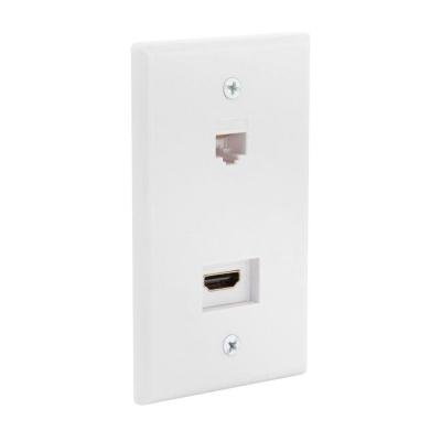 HDMI and Ethernet Wall Plate - White-CE Tech-HDMI/Ethernet - RJ45 Wall Plate